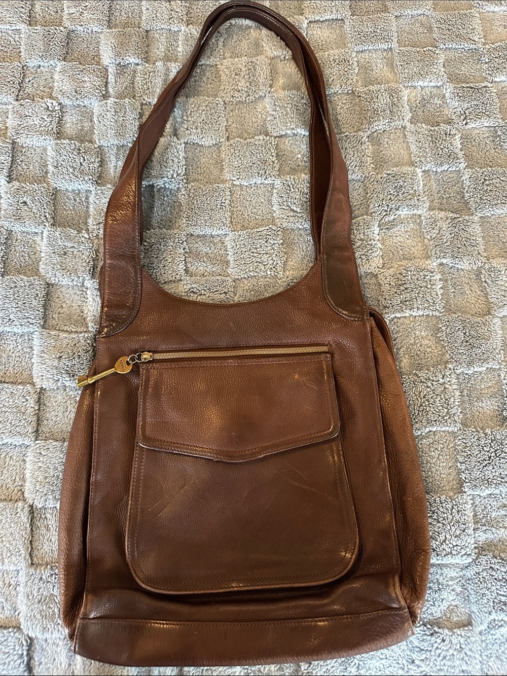 Fossil 1954 Brown Leather Shoulder Bag with Front Pocket